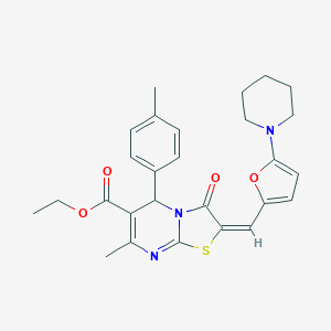 molecular formula C27H29N3O4S B422225 ethyl 7-methyl-5-(4-methylphenyl)-3-oxo-2-{[5-(1-piperidinyl)-2-furyl]methylene}-2,3-dihydro-5H-[1,3]thiazolo[3,2-a]pyrimidine-6-carboxylate 
