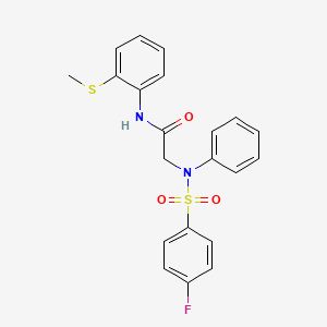 molecular formula C21H19FN2O3S2 B4222259 N~2~-[(4-fluorophenyl)sulfonyl]-N~1~-[2-(methylthio)phenyl]-N~2~-phenylglycinamide 