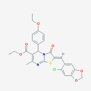 molecular formula C26H23ClN2O6S B422234 ethyl 2-[(6-chloro-1,3-benzodioxol-5-yl)methylene]-5-(4-ethoxyphenyl)-7-methyl-3-oxo-2,3-dihydro-5H-[1,3]thiazolo[3,2-a]pyrimidine-6-carboxylate 