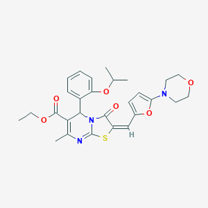 molecular formula C28H31N3O6S B422237 ethyl 5-(2-isopropoxyphenyl)-7-methyl-2-{[5-(4-morpholinyl)-2-furyl]methylene}-3-oxo-2,3-dihydro-5H-[1,3]thiazolo[3,2-a]pyrimidine-6-carboxylate 