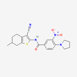 molecular formula C21H22N4O3S B4222394 N-(3-cyano-6-methyl-4,5,6,7-tetrahydro-1-benzothien-2-yl)-3-nitro-4-(1-pyrrolidinyl)benzamide 