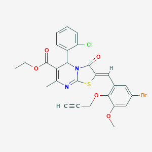 molecular formula C27H22BrClN2O5S B422241 ethyl 2-[5-bromo-3-methoxy-2-(2-propynyloxy)benzylidene]-5-(2-chlorophenyl)-7-methyl-3-oxo-2,3-dihydro-5H-[1,3]thiazolo[3,2-a]pyrimidine-6-carboxylate 