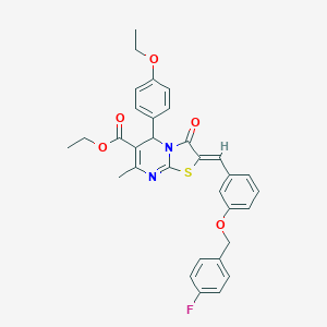 molecular formula C32H29FN2O5S B422246 ethyl 5-(4-ethoxyphenyl)-2-{3-[(4-fluorobenzyl)oxy]benzylidene}-7-methyl-3-oxo-2,3-dihydro-5H-[1,3]thiazolo[3,2-a]pyrimidine-6-carboxylate 