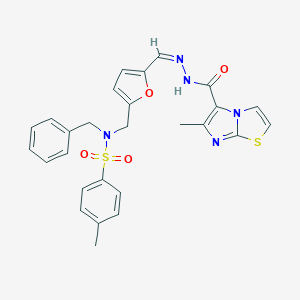 molecular formula C27H25N5O4S2 B422247 N-benzyl-4-methyl-N-{[5-((Z)-{[(6-methylimidazo[2,1-b][1,3]thiazol-5-yl)carbonyl]hydrazono}methyl)-2-furyl]methyl}benzenesulfonamide 