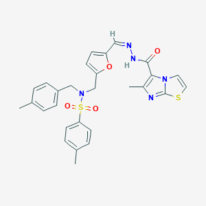molecular formula C28H27N5O4S2 B422248 6-methyl-N-[(Z)-[5-[[(4-methylphenyl)methyl-(4-methylphenyl)sulfonylamino]methyl]furan-2-yl]methylideneamino]imidazo[2,1-b][1,3]thiazole-5-carboxamide 