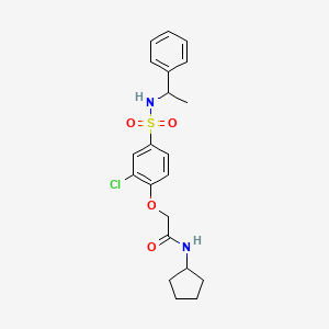 molecular formula C21H25ClN2O4S B4222494 2-[2-chloro-4-(1-phenylethylsulfamoyl)phenoxy]-N-cyclopentylacetamide 