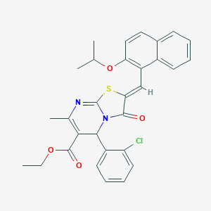 molecular formula C30H27ClN2O4S B422251 ethyl 5-(2-chlorophenyl)-2-[(2-isopropoxy-1-naphthyl)methylene]-7-methyl-3-oxo-2,3-dihydro-5H-[1,3]thiazolo[3,2-a]pyrimidine-6-carboxylate 