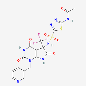 N-[5-[[2,4,6-trioxo-1-(pyridin-3-ylmethyl)-5-(trifluoromethyl)-7H-pyrrolo[2,3-d]pyrimidin-5-yl]sulfamoyl]-1,3,4-thiadiazol-2-yl]acetamide