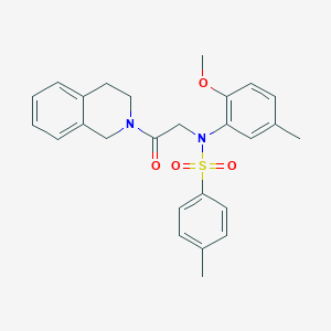 molecular formula C26H28N2O4S B422271 N-[2-(3,4-dihydro-2(1H)-isoquinolinyl)-2-oxoethyl]-N-(2-methoxy-5-methylphenyl)-4-methylbenzenesulfonamide 