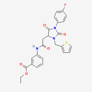 molecular formula C25H22FN3O5S B4222837 ethyl 3-({[1-(4-fluorophenyl)-2,5-dioxo-3-(2-thienylmethyl)-4-imidazolidinyl]acetyl}amino)benzoate 