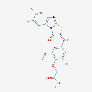 molecular formula C21H17BrN2O5S B422285 {2-bromo-4-[(6,7-dimethyl-3-oxo[1,3]thiazolo[3,2-a]benzimidazol-2(3H)-ylidene)methyl]-6-methoxyphenoxy}acetic acid 