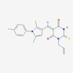 molecular formula C21H21N3O2S B422290 (5Z)-5-[[2,5-dimethyl-1-(4-methylphenyl)pyrrol-3-yl]methylidene]-1-prop-2-enyl-2-sulfanylidene-1,3-diazinane-4,6-dione CAS No. 340230-22-0