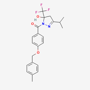 molecular formula C22H23F3N2O3 B4222973 3-isopropyl-1-{4-[(4-methylbenzyl)oxy]benzoyl}-5-(trifluoromethyl)-4,5-dihydro-1H-pyrazol-5-ol 