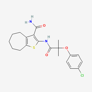 molecular formula C20H23ClN2O3S B4223004 2-{[2-(4-chlorophenoxy)-2-methylpropanoyl]amino}-5,6,7,8-tetrahydro-4H-cyclohepta[b]thiophene-3-carboxamide 