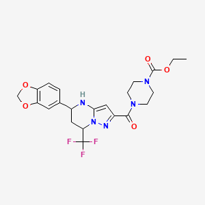 molecular formula C22H24F3N5O5 B4223006 ethyl 4-{[5-(1,3-benzodioxol-5-yl)-7-(trifluoromethyl)-4,5,6,7-tetrahydropyrazolo[1,5-a]pyrimidin-2-yl]carbonyl}-1-piperazinecarboxylate 