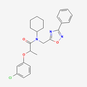 2-(3-chlorophenoxy)-N-cyclohexyl-N-[(3-phenyl-1,2,4-oxadiazol-5-yl)methyl]propanamide