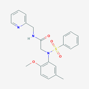 molecular formula C22H23N3O4S B422312 2-[2-methoxy-5-methyl(phenylsulfonyl)anilino]-N-(2-pyridinylmethyl)acetamide 