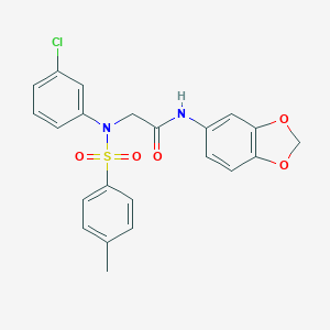 molecular formula C22H19ClN2O5S B422314 N-(1,3-benzodioxol-5-yl)-2-{3-chloro[(4-methylphenyl)sulfonyl]anilino}acetamide 
