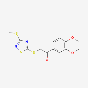 molecular formula C13H12N2O3S3 B4223180 1-(2,3-dihydro-1,4-benzodioxin-6-yl)-2-{[3-(methylthio)-1,2,4-thiadiazol-5-yl]thio}ethanone 