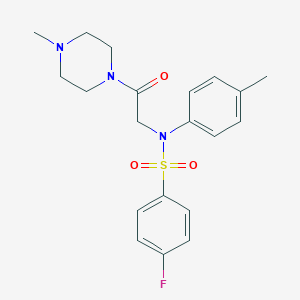 molecular formula C20H24FN3O3S B422324 4-fluoro-N-(4-methylphenyl)-N-[2-(4-methylpiperazin-1-yl)-2-oxoethyl]benzenesulfonamide 