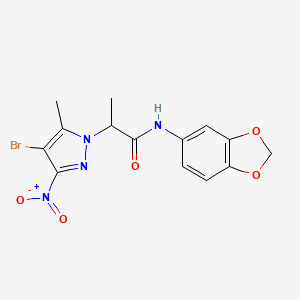 molecular formula C14H13BrN4O5 B4223316 N-1,3-benzodioxol-5-yl-2-(4-bromo-5-methyl-3-nitro-1H-pyrazol-1-yl)propanamide 