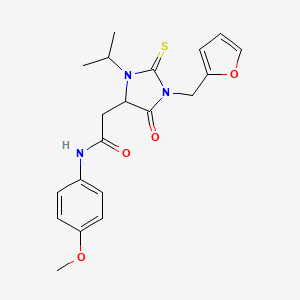 molecular formula C20H23N3O4S B4223480 2-[1-(2-furylmethyl)-3-isopropyl-5-oxo-2-thioxo-4-imidazolidinyl]-N-(4-methoxyphenyl)acetamide 