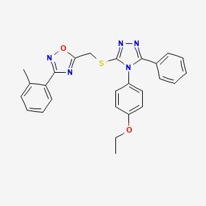 molecular formula C26H23N5O2S B4223507 5-({[4-(4-ethoxyphenyl)-5-phenyl-4H-1,2,4-triazol-3-yl]sulfanyl}methyl)-3-(2-methylphenyl)-1,2,4-oxadiazole 