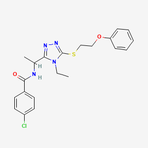 molecular formula C21H23ClN4O2S B4223596 4-chloro-N-(1-{4-ethyl-5-[(2-phenoxyethyl)sulfanyl]-4H-1,2,4-triazol-3-yl}ethyl)benzamide 