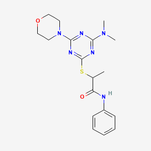 molecular formula C18H24N6O2S B4223608 2-{[4-(dimethylamino)-6-(4-morpholinyl)-1,3,5-triazin-2-yl]thio}-N-phenylpropanamide 