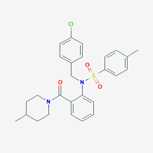 molecular formula C27H29ClN2O3S B422383 N-(4-chlorobenzyl)-4-methyl-N-{2-[(4-methyl-1-piperidinyl)carbonyl]phenyl}benzenesulfonamide 