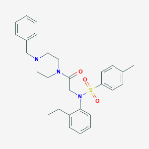 molecular formula C28H33N3O3S B422386 N-[2-(4-benzylpiperazin-1-yl)-2-oxoethyl]-N-(2-ethylphenyl)-4-methylbenzenesulfonamide 
