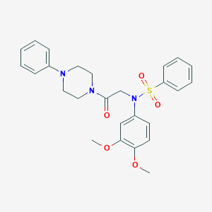 molecular formula C26H29N3O5S B422389 N-(3,4-dimethoxyphenyl)-N-[2-oxo-2-(4-phenyl-1-piperazinyl)ethyl]benzenesulfonamide 