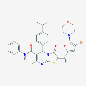 molecular formula C32H31BrN4O4S B422390 2-{[4-bromo-5-(4-morpholinyl)-2-furyl]methylene}-5-(4-isopropylphenyl)-7-methyl-3-oxo-N-phenyl-2,3-dihydro-5H-[1,3]thiazolo[3,2-a]pyrimidine-6-carboxamide 