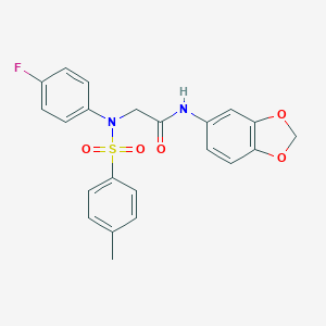 molecular formula C22H19FN2O5S B422391 N-(1,3-benzodioxol-5-yl)-2-{4-fluoro[(4-methylphenyl)sulfonyl]anilino}acetamide 