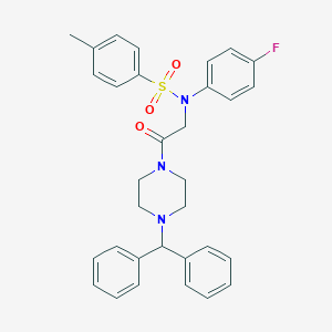molecular formula C32H32FN3O3S B422396 N-[2-(4-benzhydryl-1-piperazinyl)-2-oxoethyl]-N-(4-fluorophenyl)-4-methylbenzenesulfonamide 