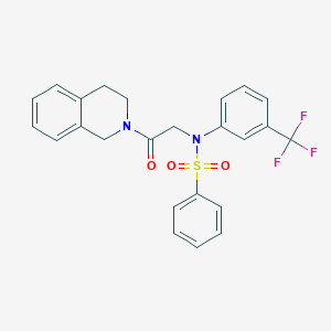 molecular formula C24H21F3N2O3S B422398 N-[2-(3,4-dihydro-2(1H)-isoquinolinyl)-2-oxoethyl]-N-[3-(trifluoromethyl)phenyl]benzenesulfonamide 