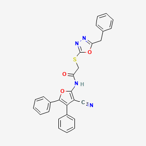 2-[(5-benzyl-1,3,4-oxadiazol-2-yl)thio]-N-(3-cyano-4,5-diphenyl-2-furyl)acetamide