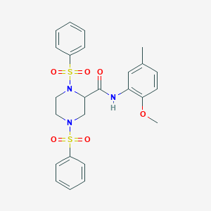 molecular formula C25H27N3O6S2 B422400 N-(2-methoxy-5-methylphenyl)-1,4-bis(phenylsulfonyl)piperazine-2-carboxamide 