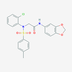 molecular formula C22H19ClN2O5S B422405 N-(1,3-benzodioxol-5-yl)-2-{2-chloro[(4-methylphenyl)sulfonyl]anilino}acetamide 
