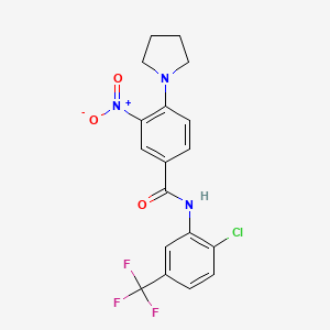 molecular formula C18H15ClF3N3O3 B4224097 N-[2-chloro-5-(trifluoromethyl)phenyl]-3-nitro-4-(1-pyrrolidinyl)benzamide 