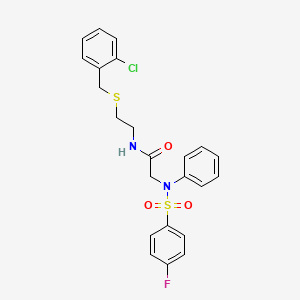 molecular formula C23H22ClFN2O3S2 B4224237 N~1~-{2-[(2-chlorobenzyl)thio]ethyl}-N~2~-[(4-fluorophenyl)sulfonyl]-N~2~-phenylglycinamide 