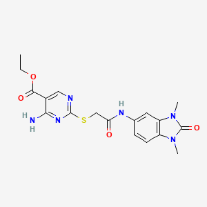 molecular formula C18H20N6O4S B4224341 ethyl 4-amino-2-({2-[(1,3-dimethyl-2-oxo-2,3-dihydro-1H-benzimidazol-5-yl)amino]-2-oxoethyl}thio)-5-pyrimidinecarboxylate 