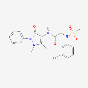 molecular formula C20H21ClN4O4S B422435 2-[3-chloro(methylsulfonyl)anilino]-N-(1,5-dimethyl-3-oxo-2-phenyl-2,3-dihydro-1H-pyrazol-4-yl)acetamide 