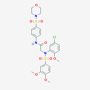 molecular formula C27H30ClN3O9S2 B422437 2-{5-chloro[(3,4-dimethoxyphenyl)sulfonyl]-2-methoxyanilino}-N-[4-(morpholin-4-ylsulfonyl)phenyl]acetamide 