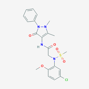 molecular formula C21H23ClN4O5S B422438 2-[5-chloro-2-methoxy(methylsulfonyl)anilino]-N-(1,5-dimethyl-3-oxo-2-phenyl-2,3-dihydro-1H-pyrazol-4-yl)acetamide 