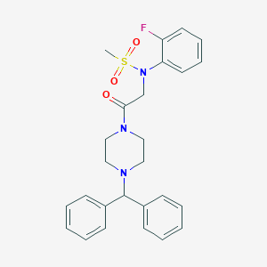 molecular formula C26H28FN3O3S B422439 N-[2-(4-benzhydryl-1-piperazinyl)-2-oxoethyl]-N-(2-fluorophenyl)methanesulfonamide 