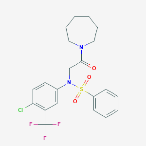 molecular formula C21H22ClF3N2O3S B422441 N-[2-(1-azepanyl)-2-oxoethyl]-N-[4-chloro-3-(trifluoromethyl)phenyl]benzenesulfonamide 