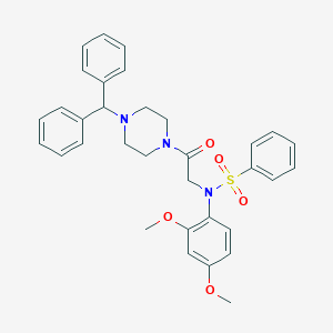 molecular formula C33H35N3O5S B422444 N-[2-(4-benzhydryl-1-piperazinyl)-2-oxoethyl]-N-(2,4-dimethoxyphenyl)benzenesulfonamide 