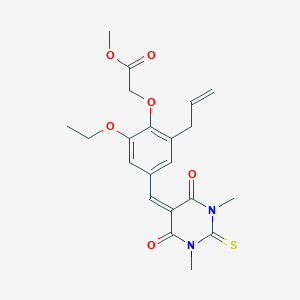 molecular formula C21H24N2O6S B422451 methyl {4-[(1,3-dimethyl-4,6-dioxo-2-thioxotetrahydropyrimidin-5(2H)-ylidene)methyl]-2-ethoxy-6-(prop-2-en-1-yl)phenoxy}acetate 