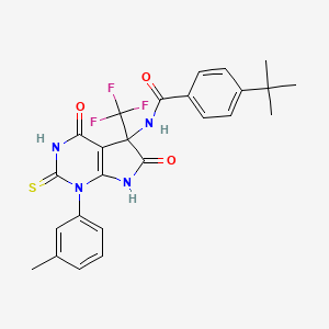 molecular formula C25H23F3N4O3S B4224584 4-tert-butyl-N-[1-(3-methylphenyl)-4,6-dioxo-2-thioxo-5-(trifluoromethyl)-2,3,4,5,6,7-hexahydro-1H-pyrrolo[2,3-d]pyrimidin-5-yl]benzamide 